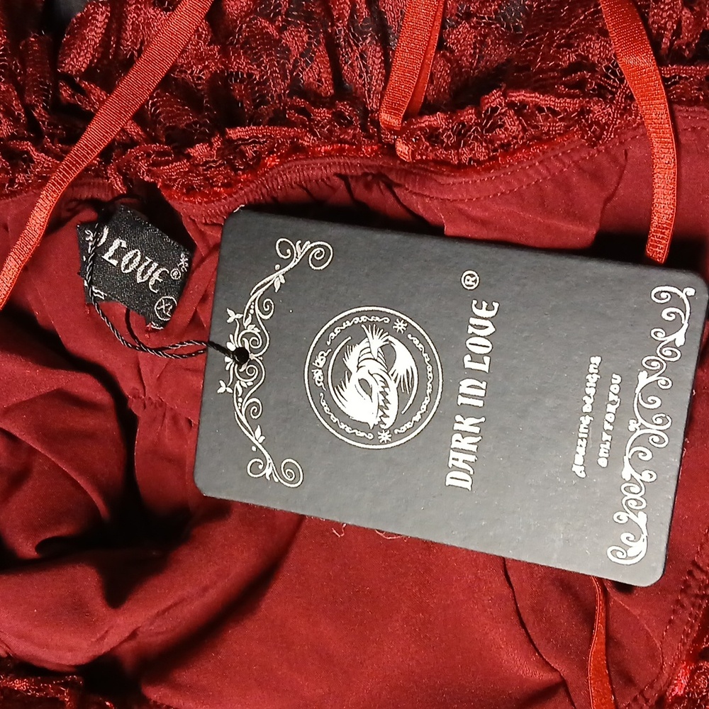 Dark In Love Blood Rose Red Velvet & Lace Gothic Maxi Dress w/ Chain Accent XL - Picture 11 of 16